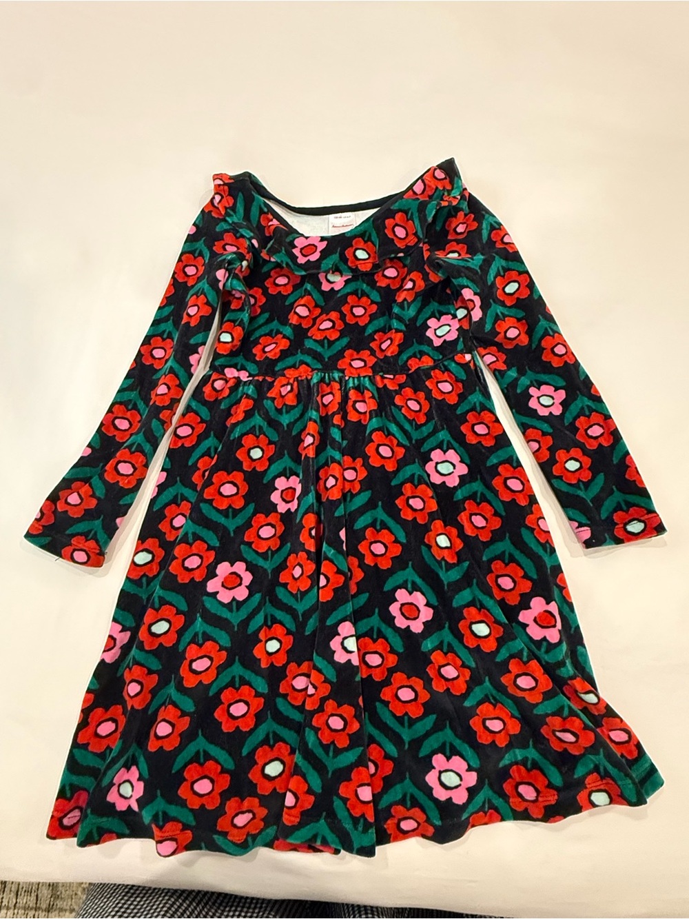 Hanna Andersson Black Knit Dress with Red & Pink Floral Print